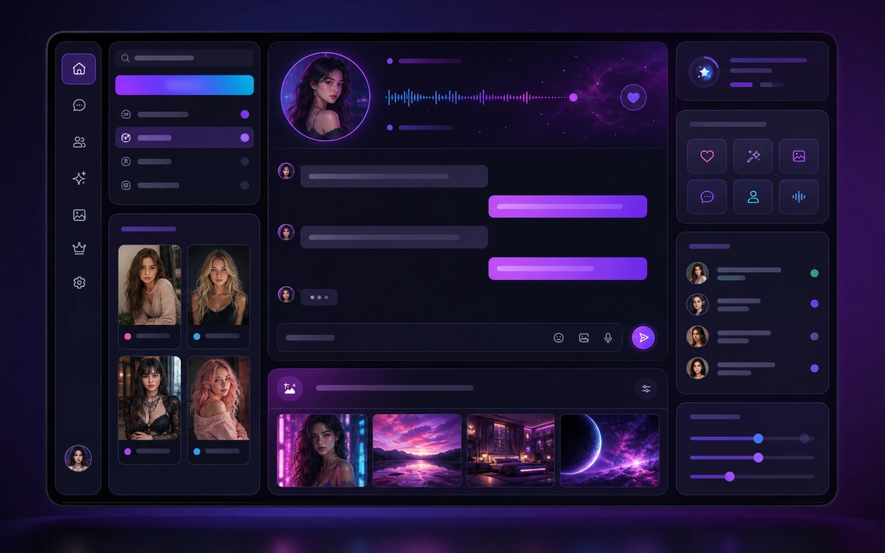 Nastia AI companion app preview with chat characters and image tools